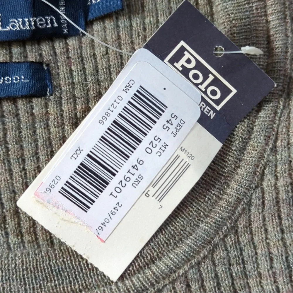 Polo‎ Ralph Lauren VTG Waffle Knit Sweater Mens XXL Olive Green 100% Wool NWT